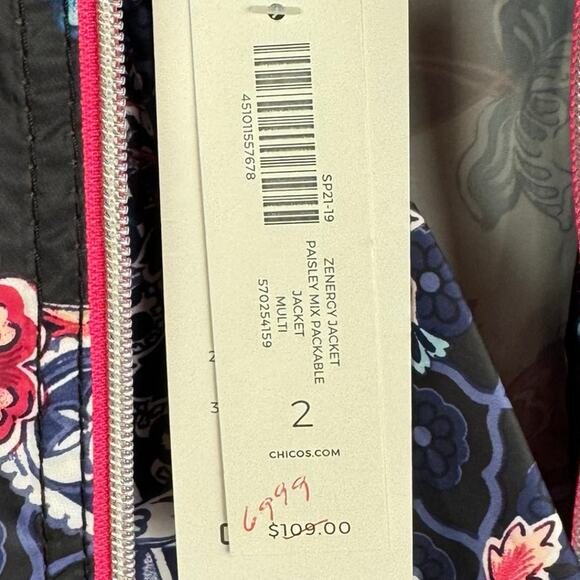 Nwt Chico's Zenergy Paisley Lightweight Gathered Sleeve Packable Jacket Sz 2(12) - Picture 9 of 14
